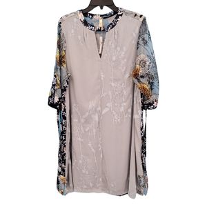 Anthropologie TINY, Women's XL, Blue Floral Lace Tie-Cuff Lotus Tunic Dress